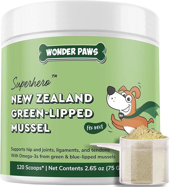Premium Green Lipped Mussels for Dogs – Pure New Zealand Green Lipped Mussel Powder with Blue Lipped Mussels for Dogs – for Hip and Joint Flexibility, Mobility, Strength, Tendons and Muscles – 2.60oz
