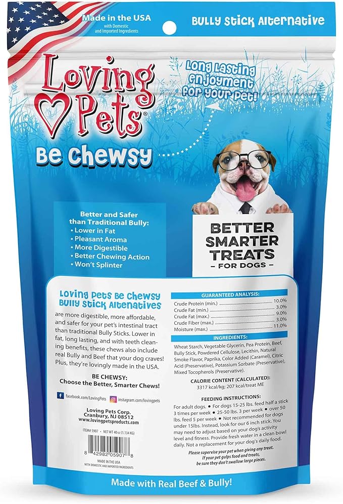 Loving Pets - Be Chewsy Bully Stick Alternative Dog Treat for Small, Medium & Large Dogs (20 Pack of 10 Sticks)