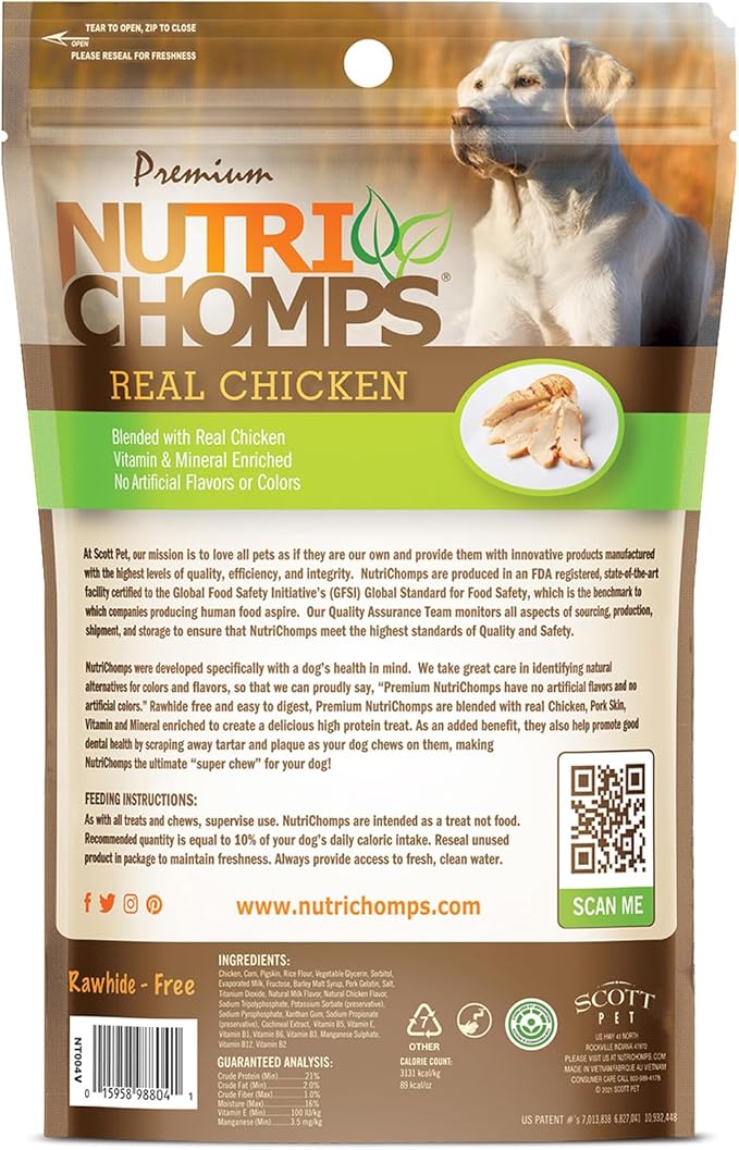 NutriChomps Dog Chews, 2.5-inch Knots, Easy to Digest, Long Lasting, Rawhide-Free Dog Treats, 8 Count, Real Chicken flavor