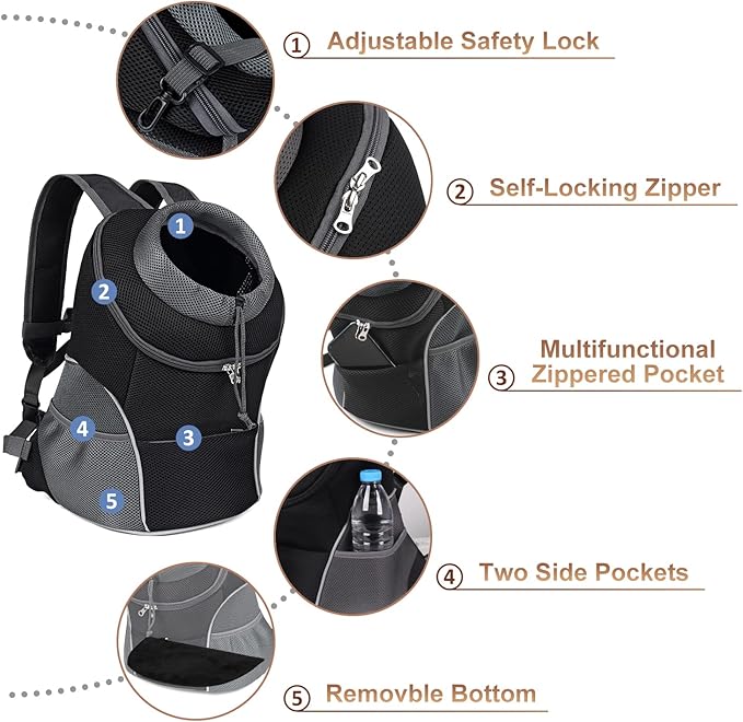 YUDODO Pet Dog Backpack Carrier Small Dog Front Carrier Pack Reflective Head Out Motorcycle Puppy Carrying Bag Backpack for Small Medium Dogs Cats Rabbits Outdoor Travel Hiking Cycling (M,Black)