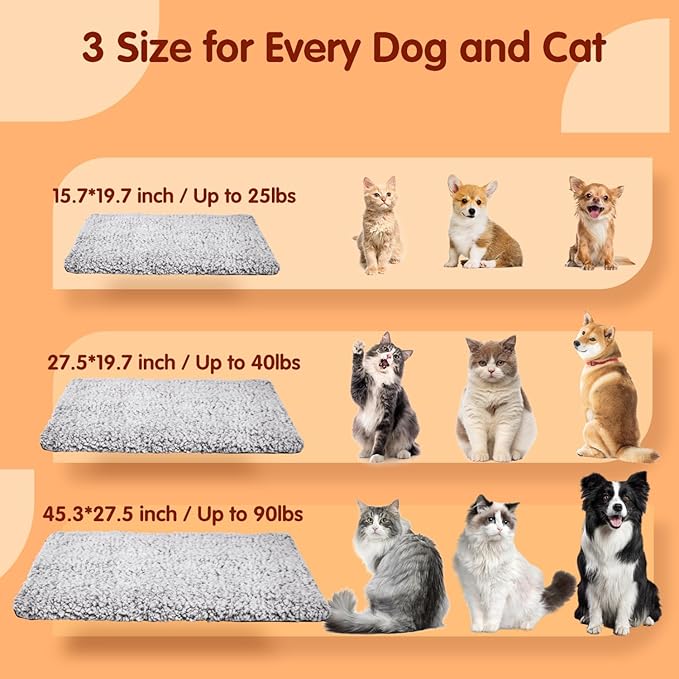 Nobleza Self Warming Cat Bed, Super Soft Thermal Dog Crate Bed Mat for Sleeping, Washable Anti-Slip Self Heating Pet Kennel Pad for Small Medium Cats Dogs Indoor Outdoor (LightGray, S)