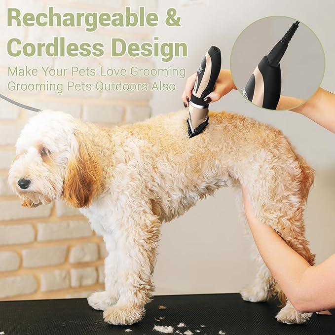 Ceenwes Dog Clippers Low Noise Pet Clippers Rechargeable Trimmer Cordless Grooming Tool Professional Dog Hair Trimmer with Comb Guides Scissors for Dogs Cats & Others(Gold)