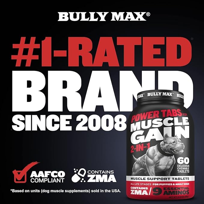 Bully Max 2-in-1 Muscle Builder Chewable Tablets for Puppies & Adult Dogs - Ultimate Canine Dog Supplement for Muscle Gain - 60 Tabs (3 Bottles)