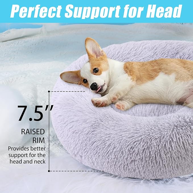 HYQ Small Dog Bed, Cat Beds for Indoor Cats, Pet Beds for Small Dogs, Fluffy Faux Fur Plush Small Dog Bed, Washable Puppy Bed with Anti-Slip Bottom, Dog Bed Small Size Dog (Light Gray, 20 Inch)