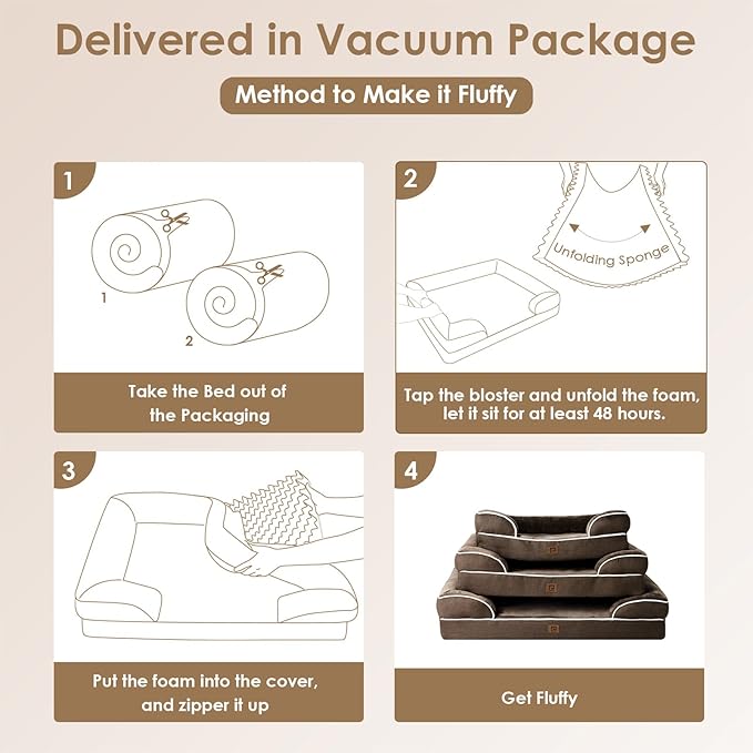 EHEYCIGA Orthopedic Dog Beds for Extra Large Dogs, Waterproof Memory Foam XXL Dog Bed with Sides, Non-Slip Bottom and Egg-Crate Foam Big Dog Couch Bed with Washable Removable Cover, Brown