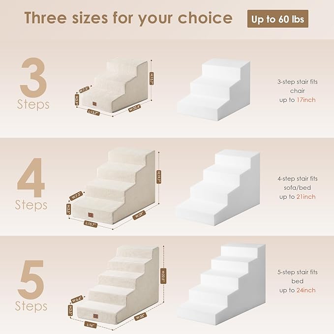 EHEYCIGA Dog Stairs for Small Dog 19.7”H, 4-Step Slope Dog Stairs for High Beds and Couch, Pet Steps with Non-Slip Bottom, Low Ramp and Larger Step Area