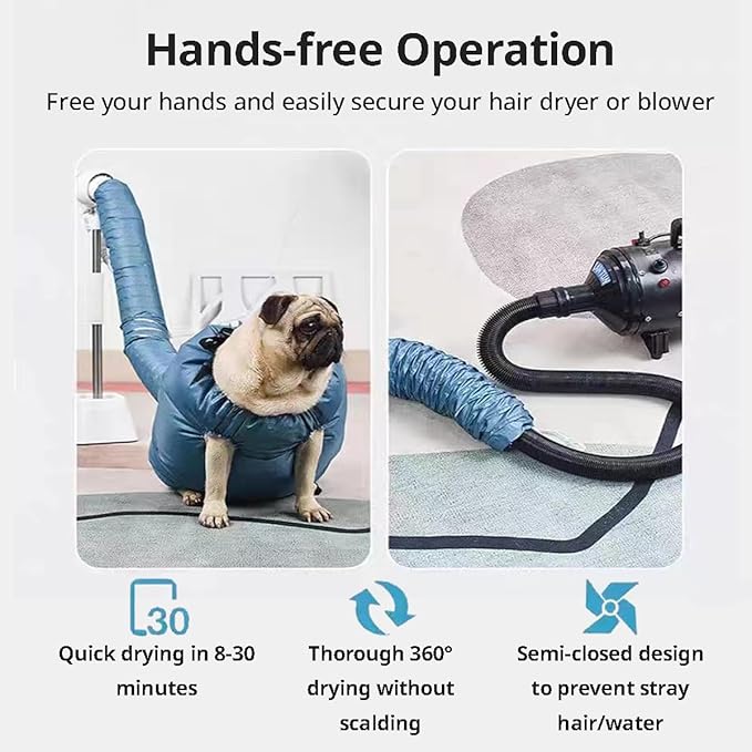 MANON ROSA Dog Drying Bag Hands Free Quick Drying Pet Grooming Tool for Small Medium Large Puff Fluff Dogs & Cats, 360 Degree Shower Bath Hair Dryer Suit (Small)