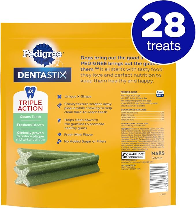 PEDIGREE DENTASTIX Fresh Breath Large Dog Dental Treats Fresh Flavor Dental Bones, 1.46 lb. Pack (28 Treats)