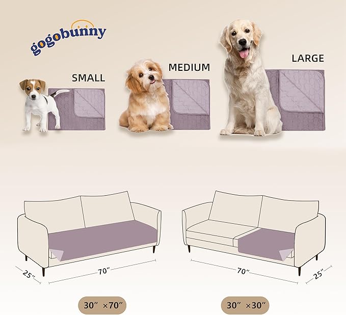 gogobunny 100% Double Sided Waterproof Dog Blanket Soft Pet Bed Cover Reversible Protect Furniture Couch Sofa Car for Puppy Large Dog Cat (Dark Sea Fog/Light Sea Fog, 32x53 Inch (Pack of 1))