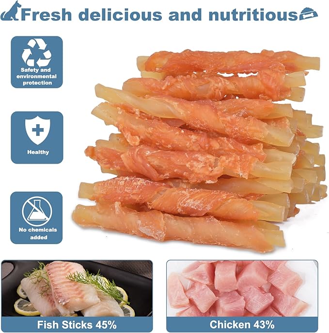 Dog Treats Soft Chews Rawhide Free Chicken Wrapped Cod Sticks for Puppy Training Snacks Dog Chews Treats 2lb