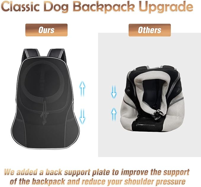 YUDODO Pet Dog Backpack Carrier Small Dog Front Carrier Pack Reflective Head Out Motorcycle Puppy Carrying Bag Backpack for Small Medium Dogs Cats Rabbits Outdoor Travel Hiking Cycling (M,Black)