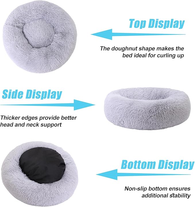 HYQ Small Dog Bed, Pet Beds for Small Dogs, Cat Beds for Indoor Cats, Fluffy Faux Fur Plush Small Dog Bed, Washable Puppy Bed with Anti-Slip Bottom, Dog Bed Small Size Dog (Light Gray, 17 Inch)