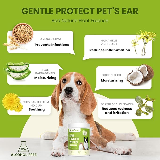Pet Wipes for Dogs & Cats, Hypoallergenic Dog Eye Wipes Cleaner, Natural Cleaning Grooming Pet Wipes Gently Remove Stain (Ear Wipes 50 PCS, Aloe Scent)
