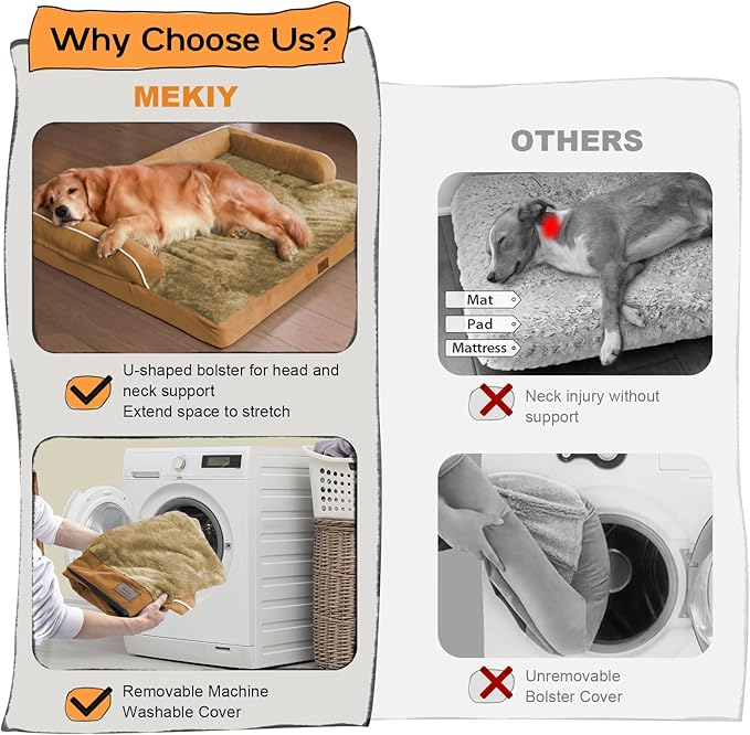 Large Dog Bed Orthopedic Washable, Orthopedic Dog Beds for Large Dogs with Washable Cover, Removable Bolster and Non-Slip Bottom Orange Large Dog Beds Orthopedic, XXXLarge Extra Large Dogs