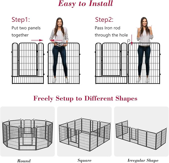 Dog Playpen 40 inch Dog Fence for Outdoor Indoor Use Heavy Duty Metal Dog Pen for Large Dogs, Rustproof Pet Playpen Portable Pet Fence Outdoor for Yard, RV Camping, Customizable, 20 Panels