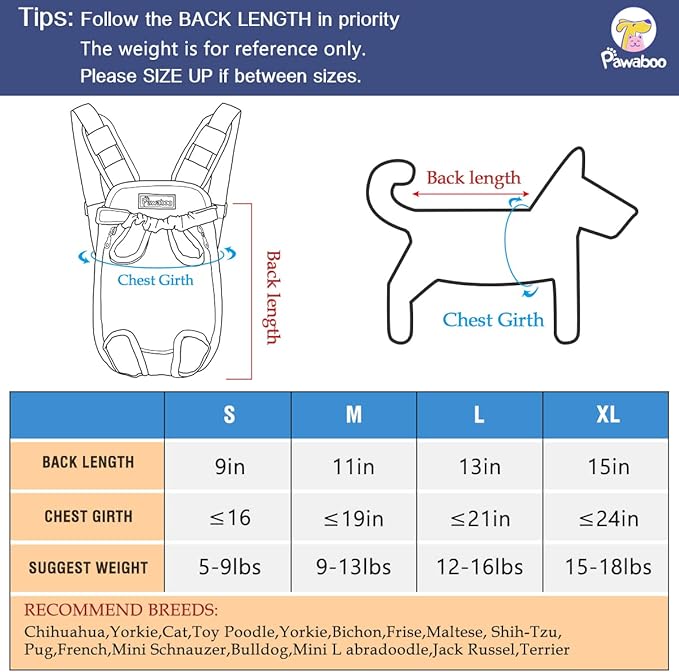Pawaboo Pet Carrier Backpack, Adjustable Pet Front Cat Dog Carrier Backpack Travel Bag, Legs Out, Easy-Fit for Traveling Hiking Camping for Small Medium Dogs Cats Puppies, Small, Black