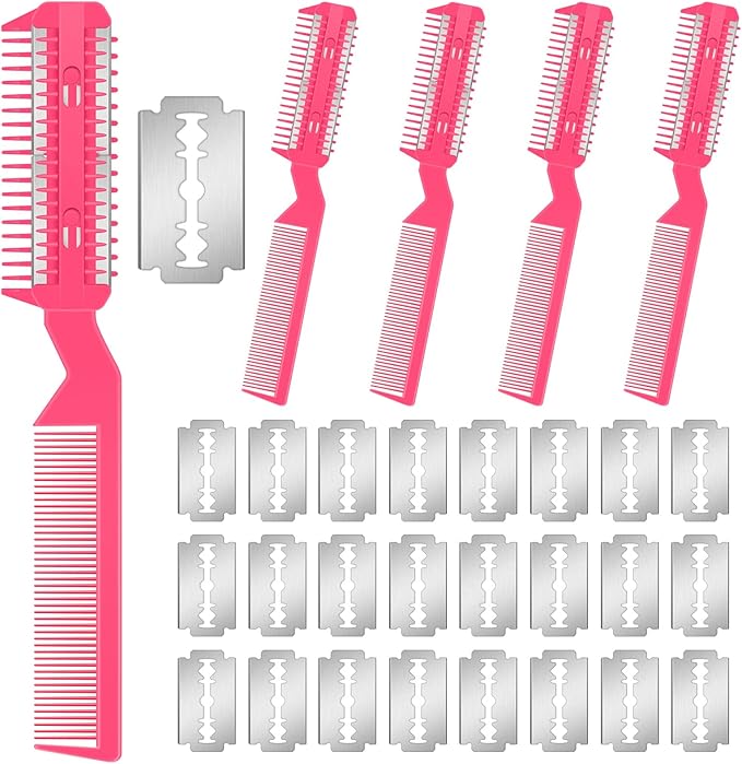 Yinkin 5-Piece Razor Comb for Dogs & Cats, Pink, Plastic & Stainless Steel, Small to Medium Dogs, 25 Extra Blades, Manual, Grooming & Trimming
