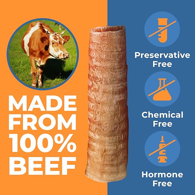 K9warehouse® - 6 Inch Beef Trachea Dog Chews - 12 Count Trachea Flats for Dogs - Packed in USA - Trachea Dog Treats - All Natural Grass-Fed Beef Dog Chews - Rich in Glucosamine Chondroitin