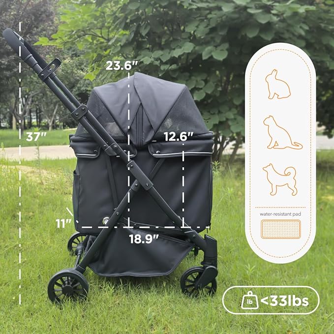 Pet Stroller for Small Dogs – No-Zip Deep Seat, Lightweight Dog Stroller for Small & Medium Dogs with Reflective Trim Storage Basket & Soft Waterproof Pad,Foldable Universal Coche para Perro