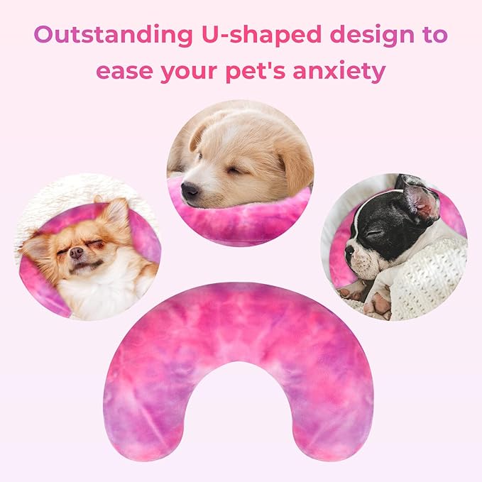 Dog Pillow, U-Shaped Dog Calming Pillow for Pet, Soft Dog Neck Pillow Machine Washable Dog Bed Pillow for Dog and Cat Enhance Sleep Quality(Tie-dye Rose Purple, Medium)
