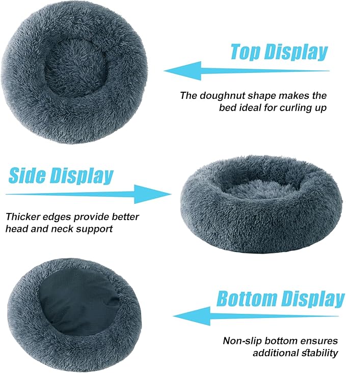 HYQ Small Dog Bed, Cat Beds for Indoor Cats, Pet Beds for Small Dogs, Fluffy Faux Fur Plush Small Dog Bed, Washable Puppy Bed with Anti-Slip Bottom, Dog Bed Small Size Dog (Blue Gray, 17 Inch)
