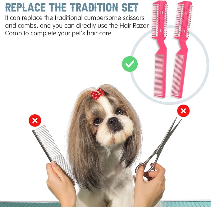 Yinkin 5-Piece Razor Comb for Dogs & Cats, Pink, Plastic & Stainless Steel, Small to Medium Dogs, 25 Extra Blades, Manual, Grooming & Trimming
