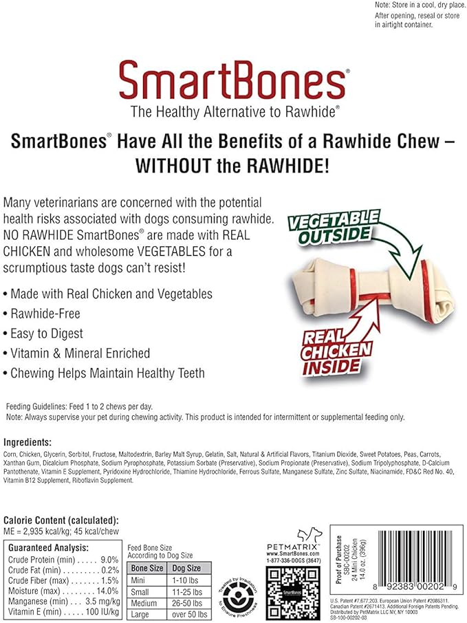 SmartBones Mini Chews With Real Chicken 24 Count, Rawhide-FreeChews For Dogs