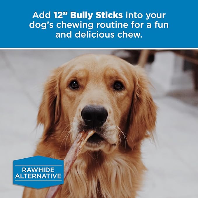 Best Bully Sticks 12 Inch All-Natural Bully Sticks for Dogs - 12” Easily Digestible, 100% Grass-Fed Beef, Grain and Rawhide Free | 12 Pack