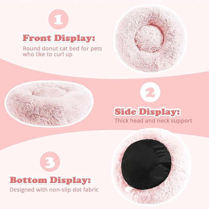 JOLLYVOGUE Dog Beds, Calming Small Dog Bed, Anti-Anxiety Dog Bed for Small Dogs, Fluffy Donut Dog Bed, Cozy Dog Cat Cushion Bed for Small Medium Dogs and Cats (20")