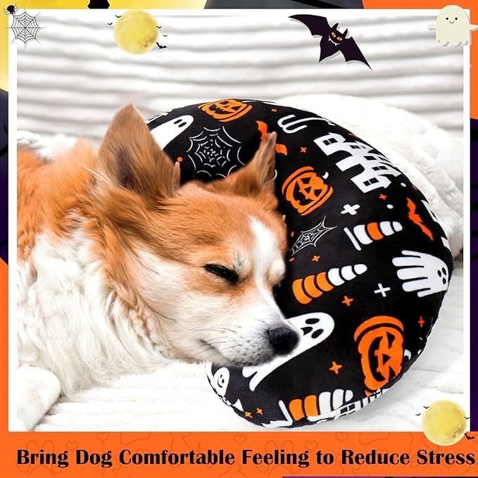 BABORUI Halloween Dog Pillow for Small Dogs, U Shaped Dog Neck Calming Pillow for Joint Relief Sleeping Improve, Machine Washable Pet Pillow for Dogs & Cats(Halloween)