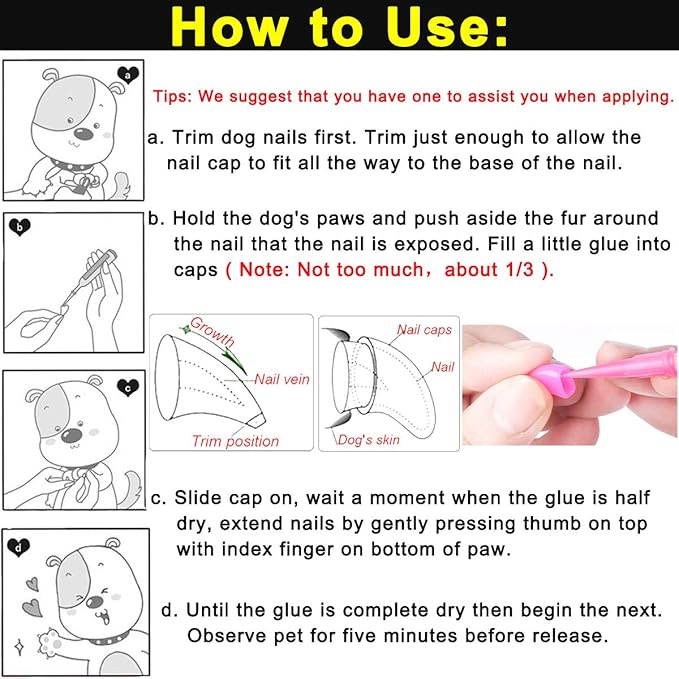VICTHY 100pcs Dog Nail Caps, Claw Covers With Glue and Applicators (S)
