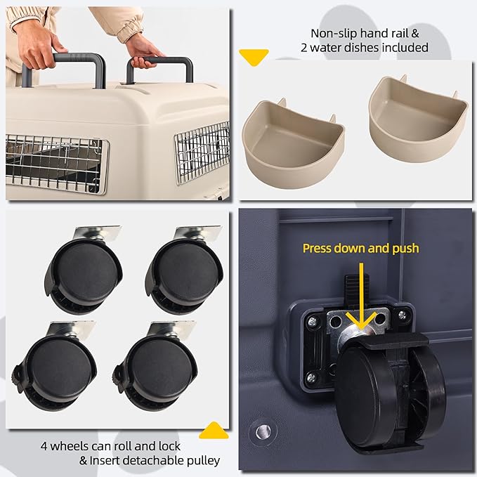 Plastic Kennels, Plastic Dog Crate, Airline Approved Pet Carrier for Dogs and Cats Longer Traveling, XL