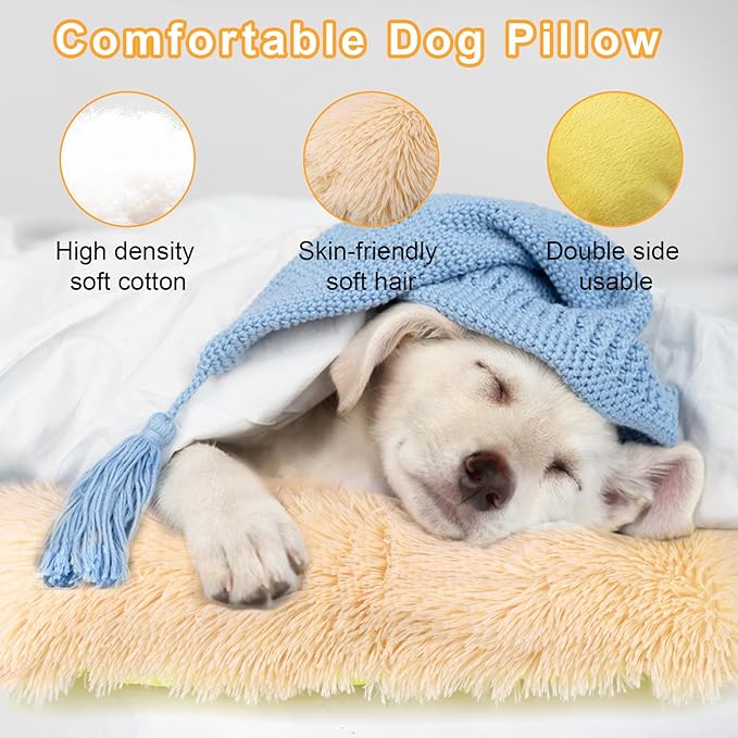 Mity rain Dog Pillow, Dog Calming Pillow for Anxiety Relive, Double Side Long Pillow for Large and Medium Dogs Joint Relief Sleeping Improve, Pet Calming Toy Yellow
