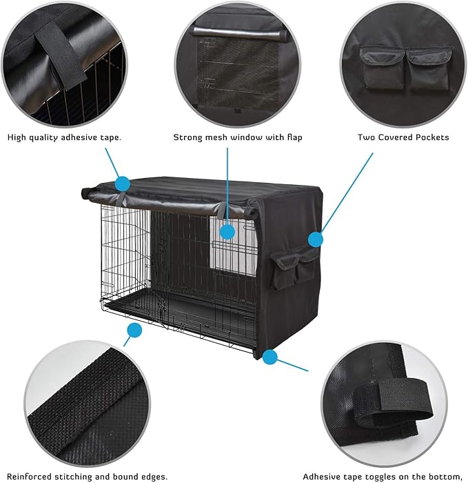 HONEST OUTFITTERS Dog Crate Cover,30 Inch Dog Kennel Cover for Medium and Large Dog, Heavy Duty Oxford Fabric,with Double Door, Pockets and Mesh Window (31L x 20W x 21H, Black)