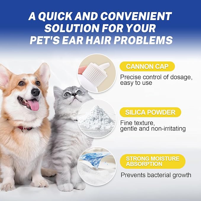 Dog Ear Hair Removal Tool,Dog Ear Infection Treatment with 5.5 Inch Tweezers Curved, Dog Ear Finger Wipes,All Natural Ingredients,Soothes Itchy Ears & Relieve Scratching