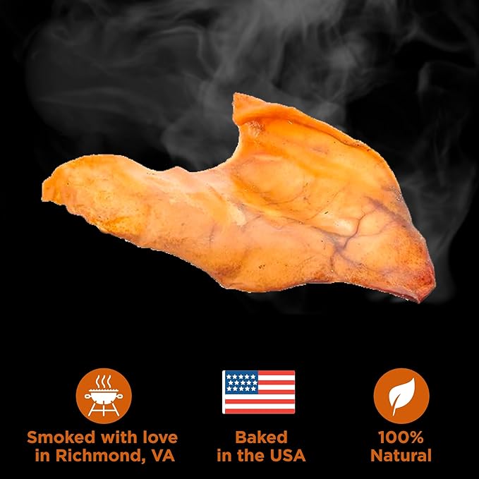 Best Bully Sticks Hickory Smoked 100% Natural Whole Pig Ears for Dogs 12 Pack - USA Smoked No Additives Pork Dog Treats - for Small or Large Dogs