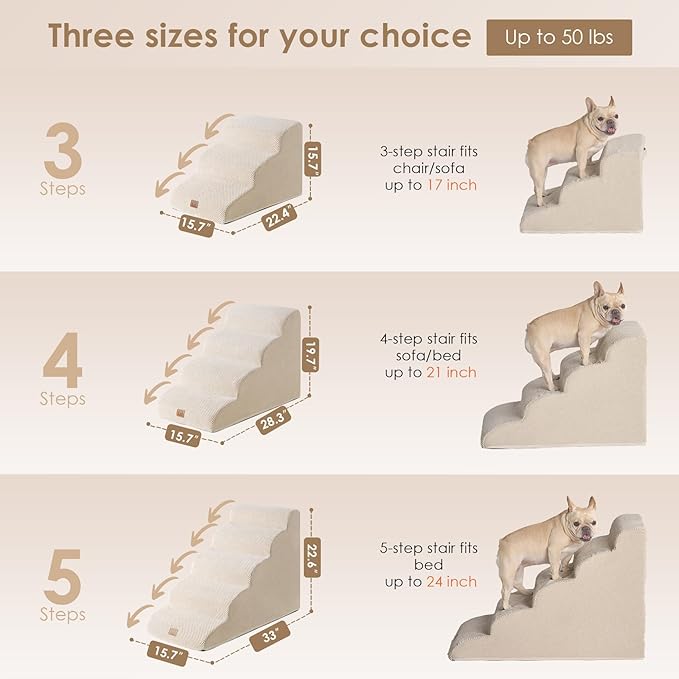 EHEYCIGA Curved Dog Stairs Ramp for High Beds 19.7" H, 4-Step Dog Steps for Small Dogs and Cats, Pet Stairs for High Bed Climbing, Non-Slip Balanced Pet Step Indoor, Beige