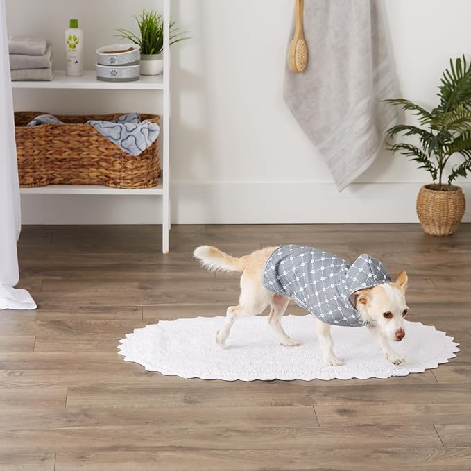 Bone Dry Pet Robe Collection, Trellis Paw Print, Absorbent Microfiber Bath Robe with Adjustable Closure for Dogs & Cats, X-Small, Gray