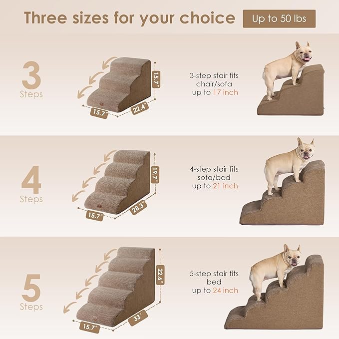 EHEYCIGA Curved Dog Stairs Ramp for High Beds 22.6" H, 5-Step Dog Steps for Small Dogs and Cats, Pet Stairs for High Bed Climbing, Non-Slip Balanced Pet Step Indoor, Camel