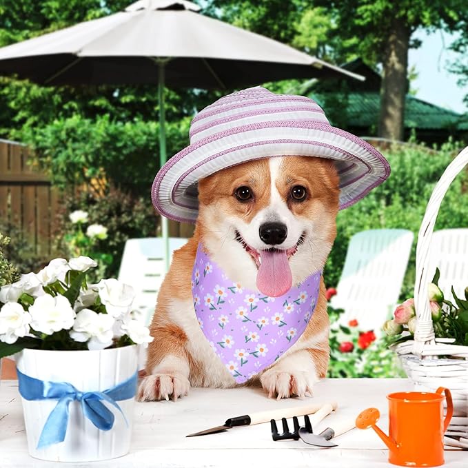 Sadnyy 40 Pcs Summer Spring Dog Bandanas Bulk for Dogs Flower Hawaiian Triangle Reversible Dog Bibs Adjustable Pet Kerchief Scarf Washable Cat Scarf for Summer Holiday Pets