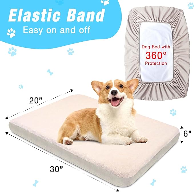 Dog Bed Covers Replacement Washable 100% Waterproof Dog Bed Cover 2 Pack Soft Noiseless Dog Bed Sheets for Dog Bed/pet Bed, 30" x 20" Beige