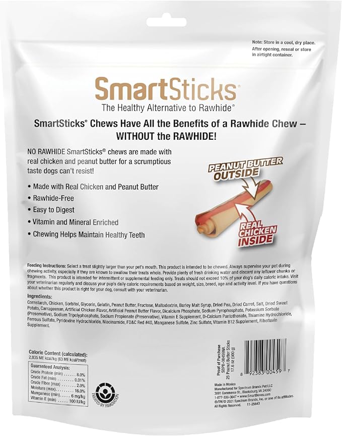 SmartBones SmartSticks, Treat Your Dog to a Rawhide-Free Chew Made With Real Meat and Vegetables, 25 Count (Pack of 1)