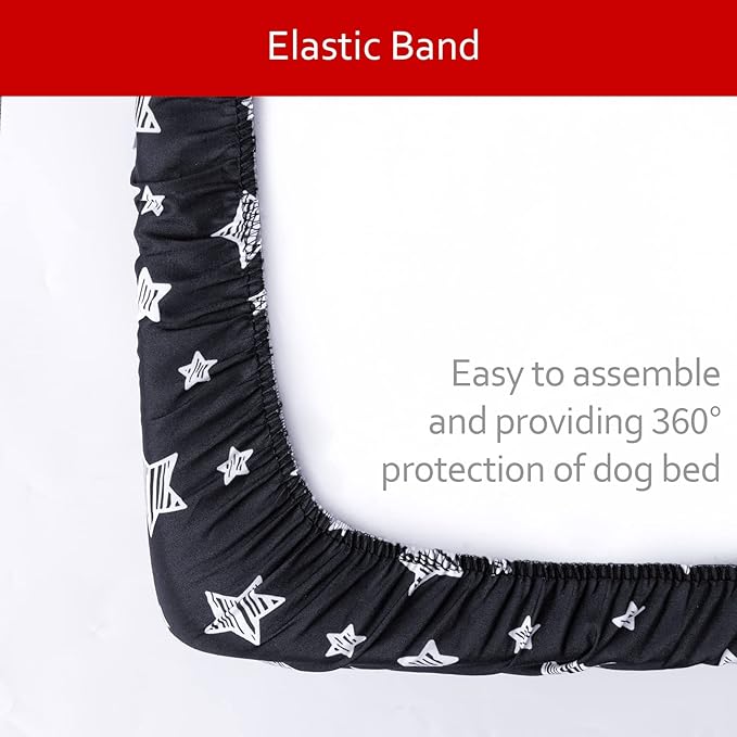 Dog Bed Covers Replacement Washable Pet Hair Easy to Remove, Waterproof Dog Bed Covers Noiseless Quilted, Pet Bed Cover Lovely Black Star Print, Puppy Bed Cover 20x30 Inches, for Dog/Cat, Cover Only