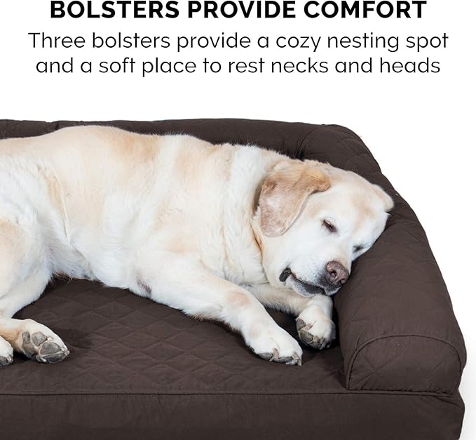 Furhaven Orthopedic Dog Bed for Large Dogs w/ Removable Bolsters & Washable Cover, For Dogs Up to 125 lbs - Quilted Sofa - Coffee, Jumbo Plus/XXL