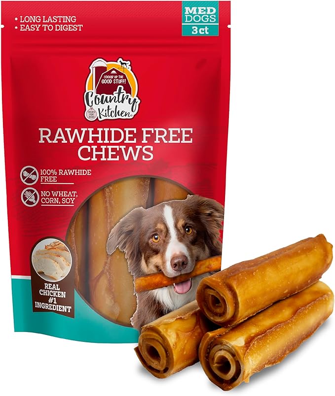 Rawhide Free Dog Chews, Made with Real Chicken, for Medium Sized Dogs, 3 Count