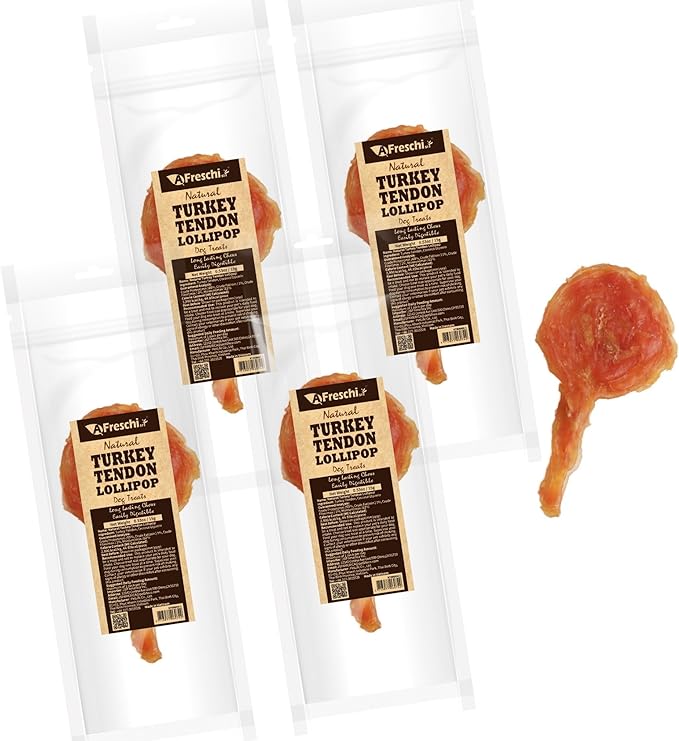 Afreschi Natural Turkey Tendon Lollipop 40 Units/Box, Dog Treat for Signature Series, All Natural Human Grade Puppy Chew, Turkey Sourced from USA, Rawhide Alternative