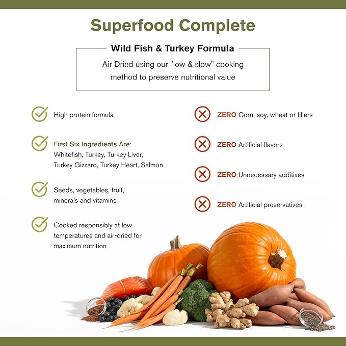 Superfood Complete, Air-Dried Adult Dog Food - High Protein, Zero Fillers, Superfood Nutrition by Katherine Heigl (11.5 oz. Wild Fish and Turkey Formula)