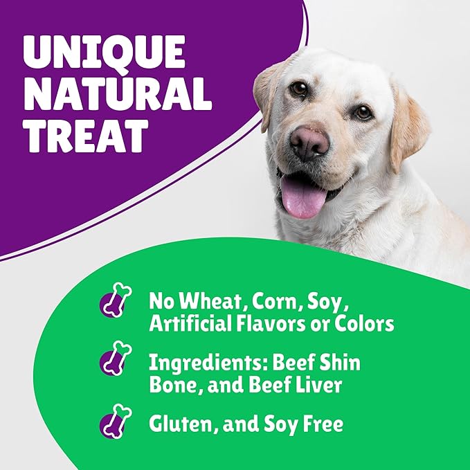 Liver Coated Dog Bones for Aggressive Chewers, Chew Bones for Large Dogs, Beef Shin Large Dog Bones for Medium Dogs, Long Lasting Dog Bones, Dog Chew Bones, 10 Pack