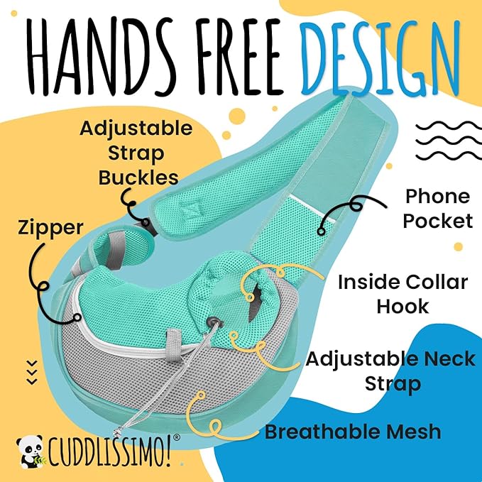 Pet Sling Carrier - Small Dog Puppy Cat Carrying Bag Purse Pouch -For Pooch Doggy Doggie Yorkie Chihuahua Baby Papoose Bjorn -Travel Front Backpack Chest Body Holder Pack To Wear (Teal-L)