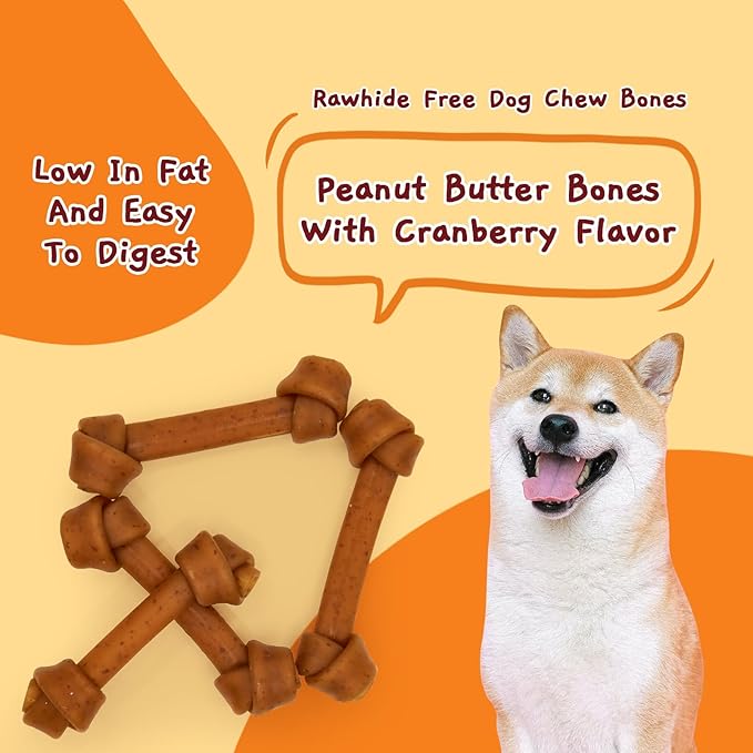 Jungle Calling Rawhide Free Dog Treats, Peanut Butter Bones, 6.5'' Dog Chews for Medium Dogs and Large Dogs (Peanut Butter),4 Count (Pack of 1)